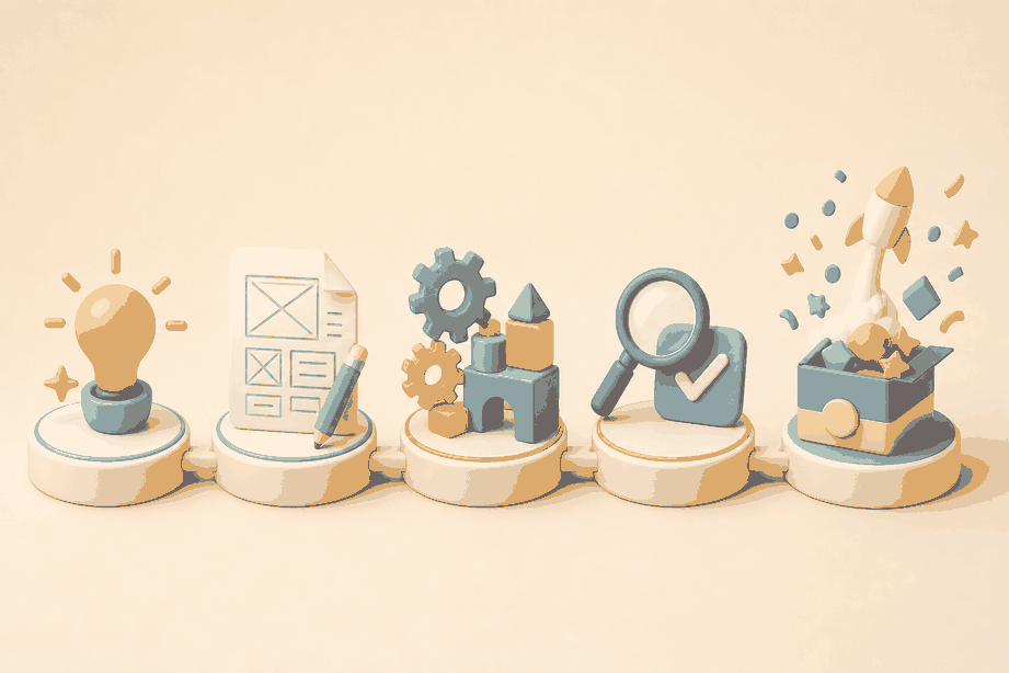 A visual production flow from an initial idea to publishing